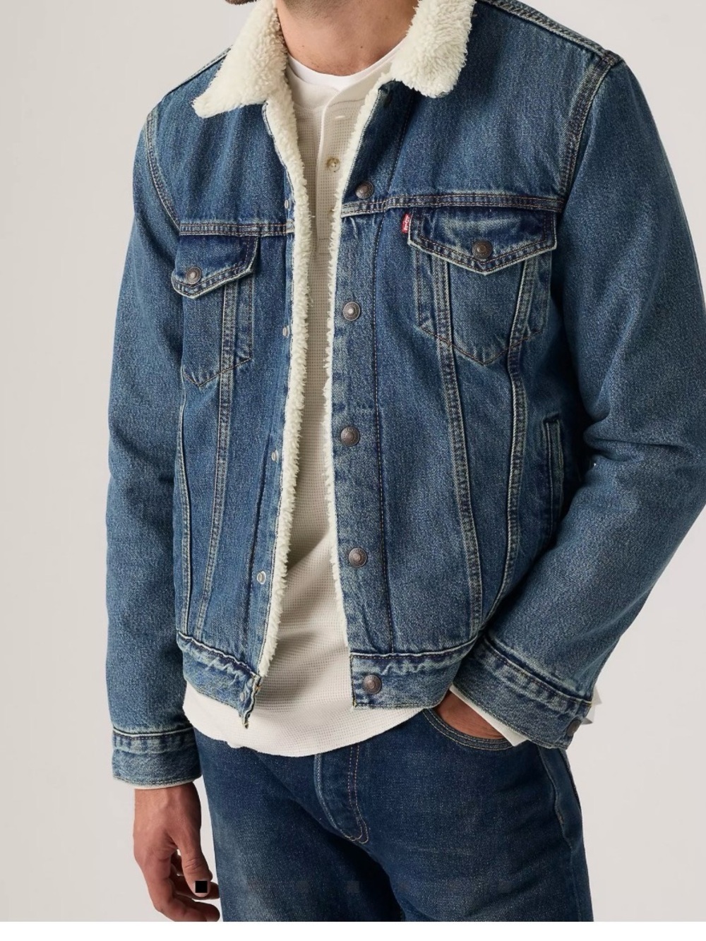 Levi's Blue Denim Sherpa Trucker Jacket - L